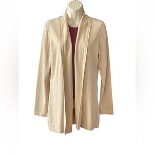 J McLaughlin Cotton Blend Open Front Cardigan Womens M Camel Tan Knit Minimalist